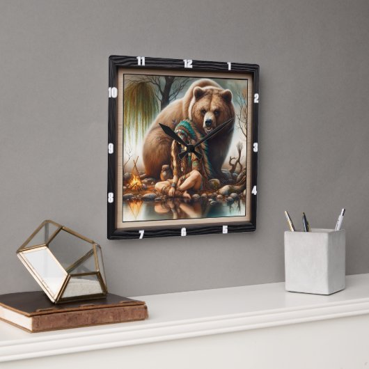 Horloge Carrée Harmonie des filles amérindiennes (Bureau)