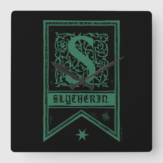 Horloge Carrée Harry Potter | Bannière Monogramme Slytherin (Recto)