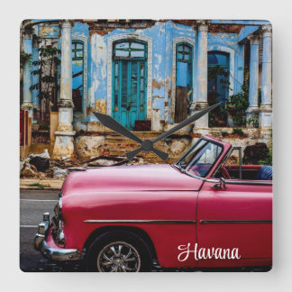 Horloge Carrée Havana Cuba Voiture rouge Vintage