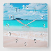 Horloge Carrée Hawaii plage de sable tropical turquoise photo de  (Recto)