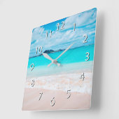 Horloge Carrée Hawaii plage de sable tropical turquoise photo de  (Angle)
