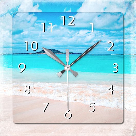 Horloge Carrée Hawaii plage de sable tropical turquoise photo de 