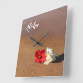 Horloge Carrée Hawaiian Beach Hibiscus Wall Clock (Angle)