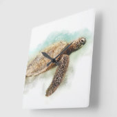 Horloge Carrée Hawaiian sea Turtle Watercolor (Angle)
