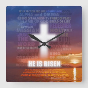 Horloge Carrée He is Risen - Easter