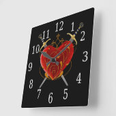 Horloge Carrée Heart & Daggers Square Clock (Angle)