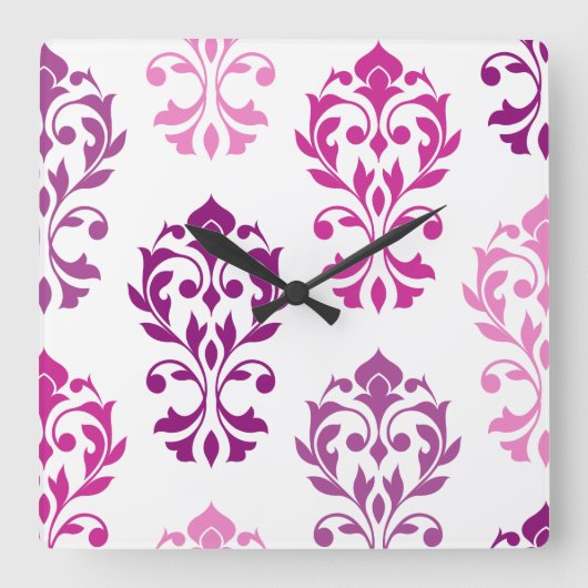 Horloge Carrée Heart Damask Art I Pink Plums White (Recto)