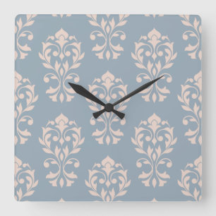Horloge Carrée Heart Damask Big Ptn II rose sur bleu
