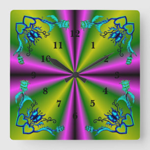 Horloge Carrée Heart with Flower and Butterfly