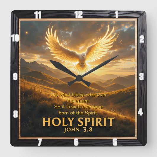 Horloge Carrée Heaven Holy Spirit Dove Majestic John 3:8 Verse (Recto)