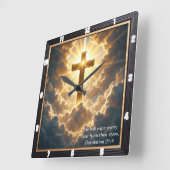 Horloge Carrée Heaven's Gate Golden Cross Cloud Revelation 21:4 (Angle)