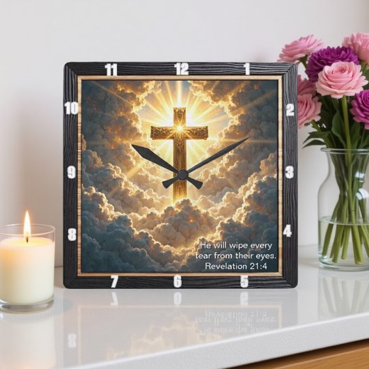 Horloge Carrée Heaven's Gate Golden Cross Cloud Revelation 21:4