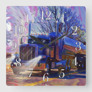 Horloge Carrée Heavy Transport Blue Tanker