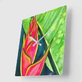 Horloge Carrée Hélicoptère aquarelle fleur tropicale (Angle)