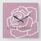 Horloge Carrée Hello Beautity - Moderne Chic Rose Rose (Recto)
