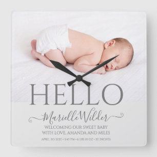 Horloge Carrée Hello Newborn Baby Photo Birth