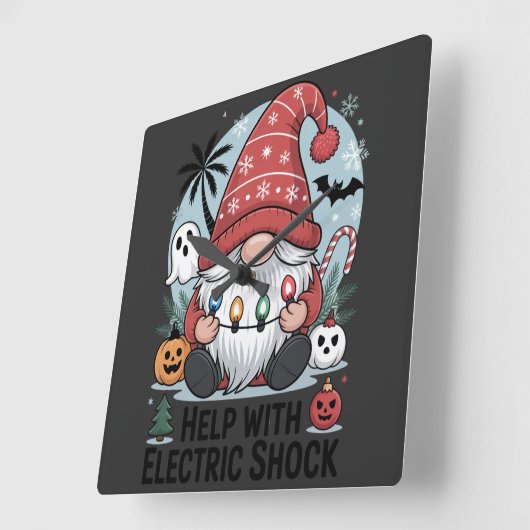 Horloge Carrée Help With Electric Shock – Funny Christmas  (Angle)