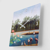Horloge Carrée Henri Rousseau - The Flamingoes (Angle)