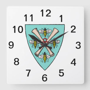 Horloge Carrée Héraldique Vintage 4 abeilles se répandent sur la