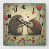 Horloge Carrée Hérisson Amour 1 (Recto)