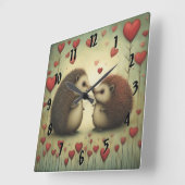 Horloge Carrée Hérisson Amour 1 (Angle)