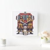 Horloge Carrée Heroic Firefighters & Dalmatian Wall Clock (Maison)