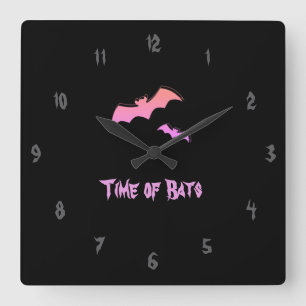 Horloge Carrée Heure des chauves-souris - Pink & Purple Abstrait 
