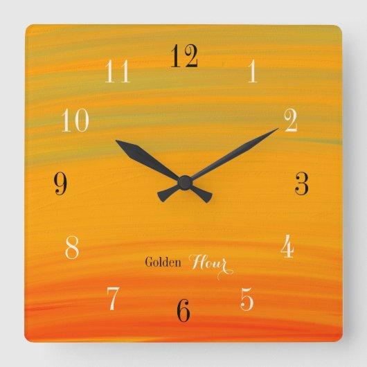 Horloge Carrée Heure Dorée – Dégradé de Coucher de Soleil (Recto)