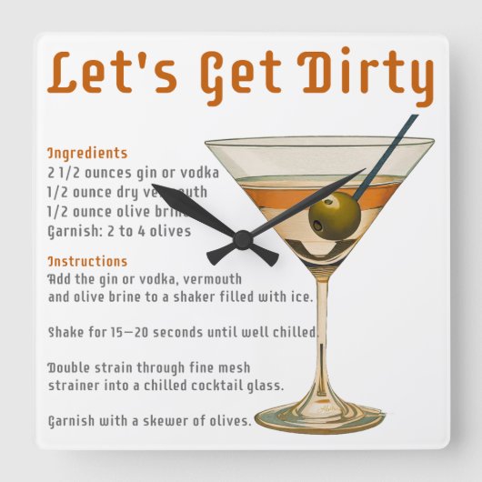 Horloge Carrée Heure du cocktail : découvrez la recette du Dirty (Recto)