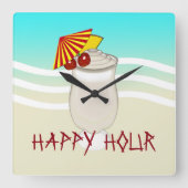Horloge Carrée Heure heureuse Piña Colada de barre de plage (Recto)