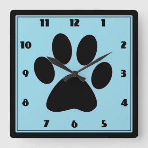 Horloge Carrée Heure pour l'horloge bleu-clair de Pawprint