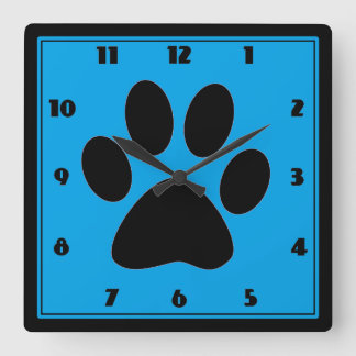 Horloge Carrée Heure pour l'horloge bleue moyenne de Pawprint