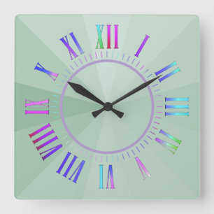 Horloge Carrée Heure romaine colorée Pastel, Minute Marches sur V