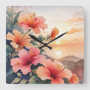 Horloge Carrée Hibiscus