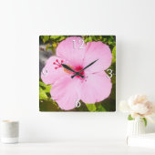 Horloge Carrée Hibiscus rose Fleur tropicale (Maison)
