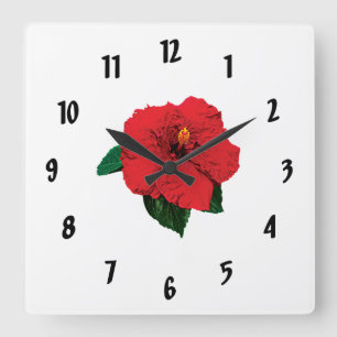 Horloge Carrée Hibiscus rouge