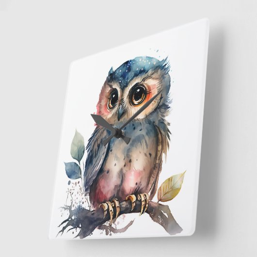 Horloge Carrée "Hibou" (Angle)