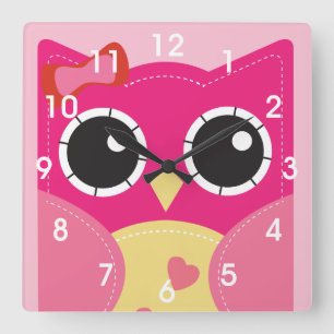 Horloge Carrée Hibou rose mignon