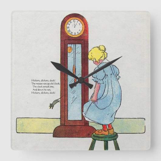 Horloge Carrée Hickory, Dickory, Dock Mother Goose Nursery Rhyme (Recto)