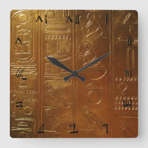 HORLOGE CARRÉE HIÉROGLYPHES ÉGYPTIENS ANCIENS EN OR