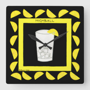 Horloge Carrée Highball Retro Boisson Cocktail Citrons jaunes Noi