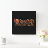 Horloge Carrée HiGHLaND CoW PRiNT SCoTTiSH ' THe GiNGeR NuTS ' (Maison)
