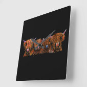 Horloge Carrée HiGHLaND CoW PRiNT SCoTTiSH ' THe GiNGeR NuTS ' (Angle)