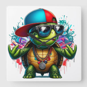 Horloge Carrée hip hop de tortue cool