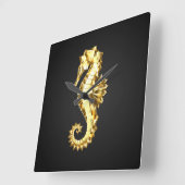 Horloge Carrée Hippocampe Polygonal Or (Angle)