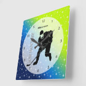Horloge Carrée Hockey sur glace (Angle)