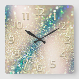 Horloge Carrée Holographie 3D de la PARTIES SCINTILLANT Turquoise