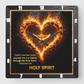 Horloge Carrée Holy Spirit Dove Flaming Heart Romans 5:5 (Recto)