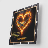 Horloge Carrée Holy Spirit Dove Flaming Heart Romans 5:5 (Angle)