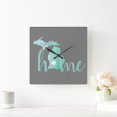 Horloge Carrée Home State Is Michigan Silhouette (Maison)